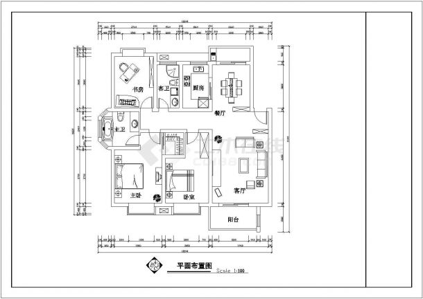 整理三室两厅套房cad平面户型设计图